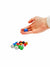 Numeral Dice 1-12 with hand holding blue dice on white background