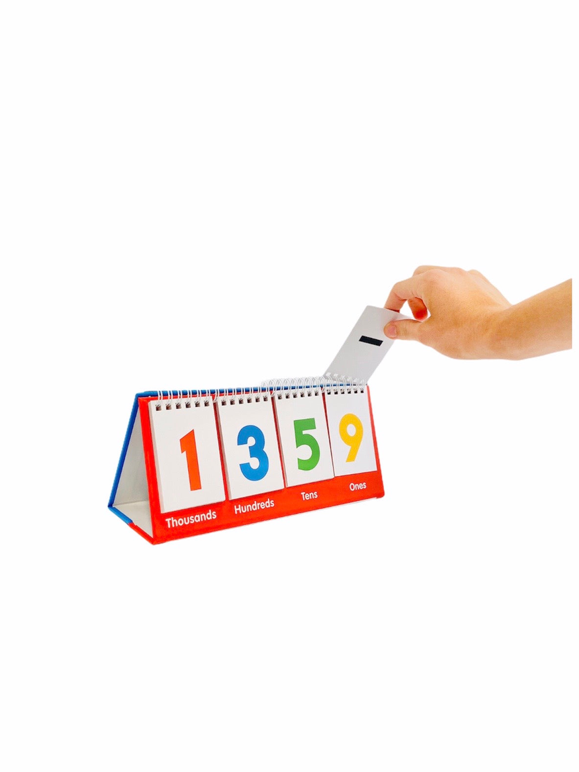 a hand flipping one of the sets from the Place Value Flips Chart