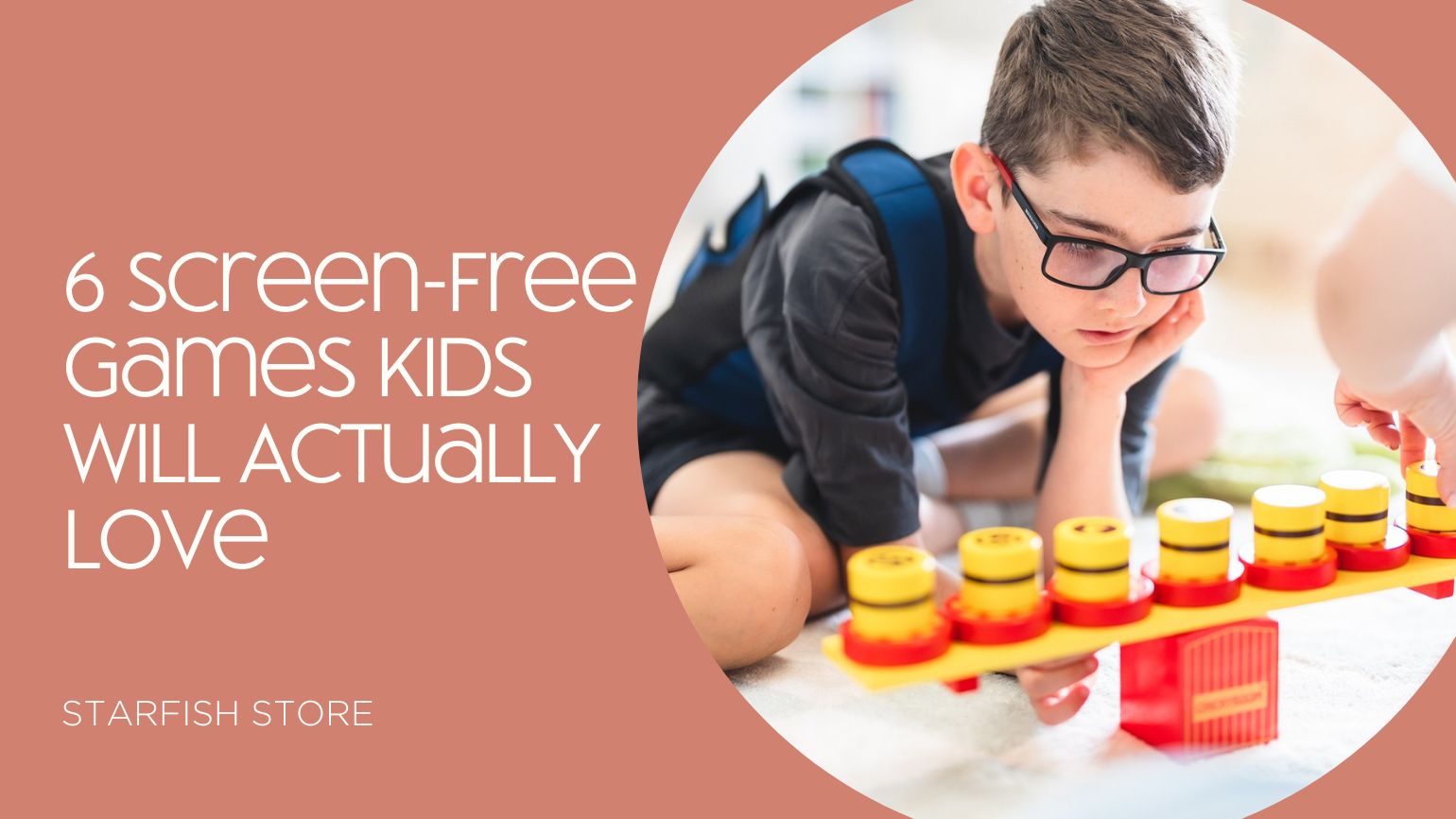 boy playing chickyboom on the cover image of the blog "6 screen free games kids will actually love"