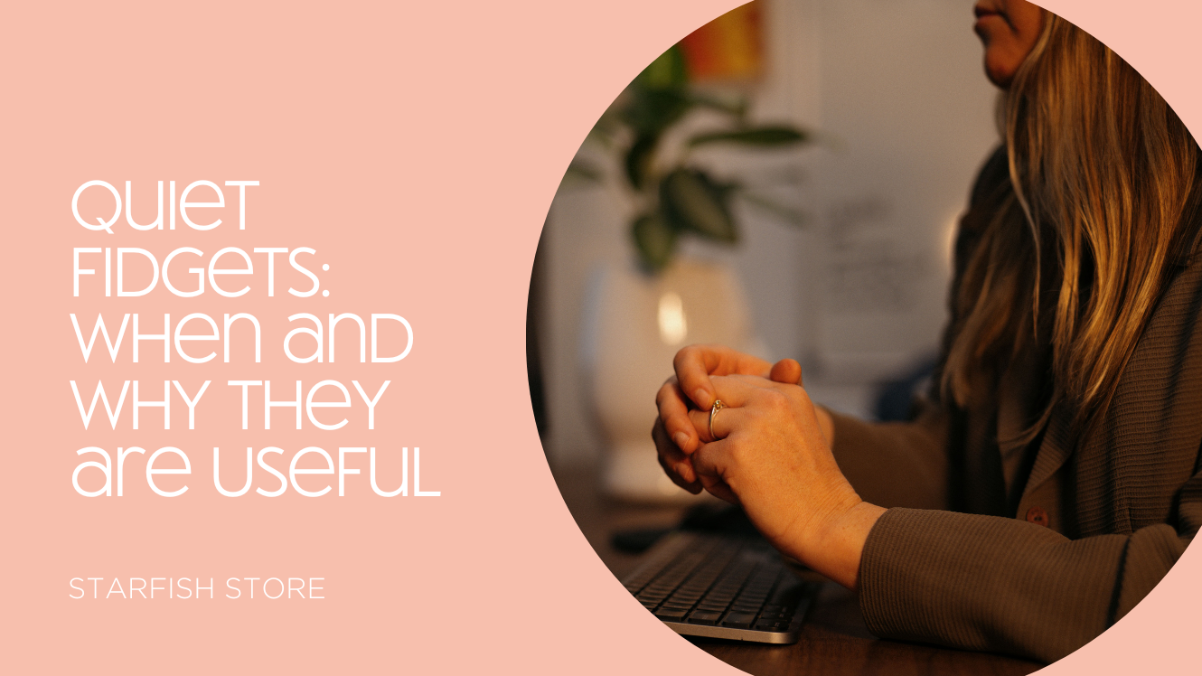 A woman fidgeting with her fidget ring as the cover image for the blog "quiet fidgets: when and why they are useful"