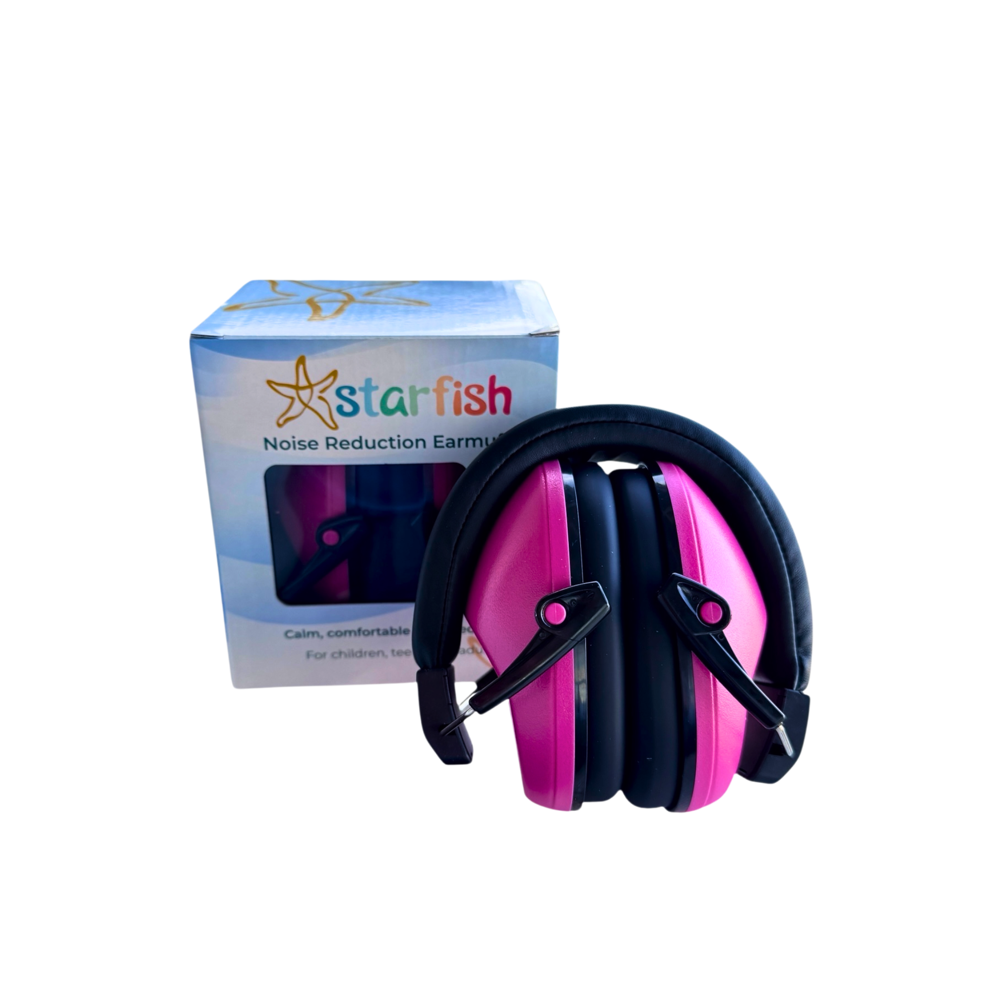 The pink Starfish Noise Reduction Earmuffs pictured on a white background