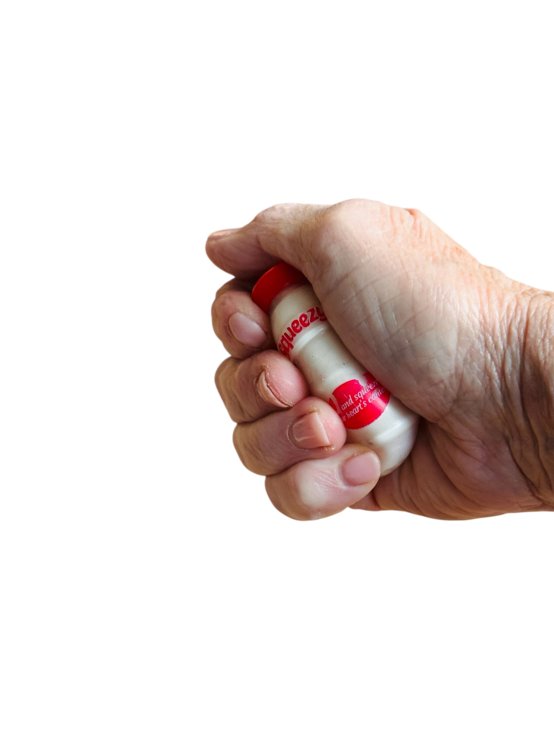 a hand squeezing the Smoosho Yoghurt Stress Ball