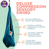 a static image of all the benefits of the Deluxe Compression Sensory Swing