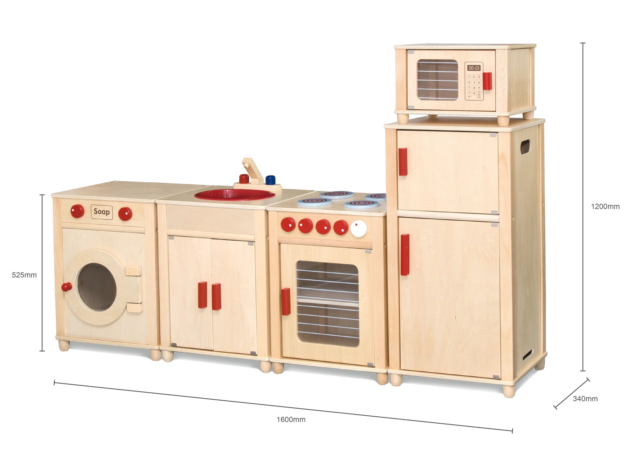 The Viga Kitchen Set alongside the measurements pictured on a white background