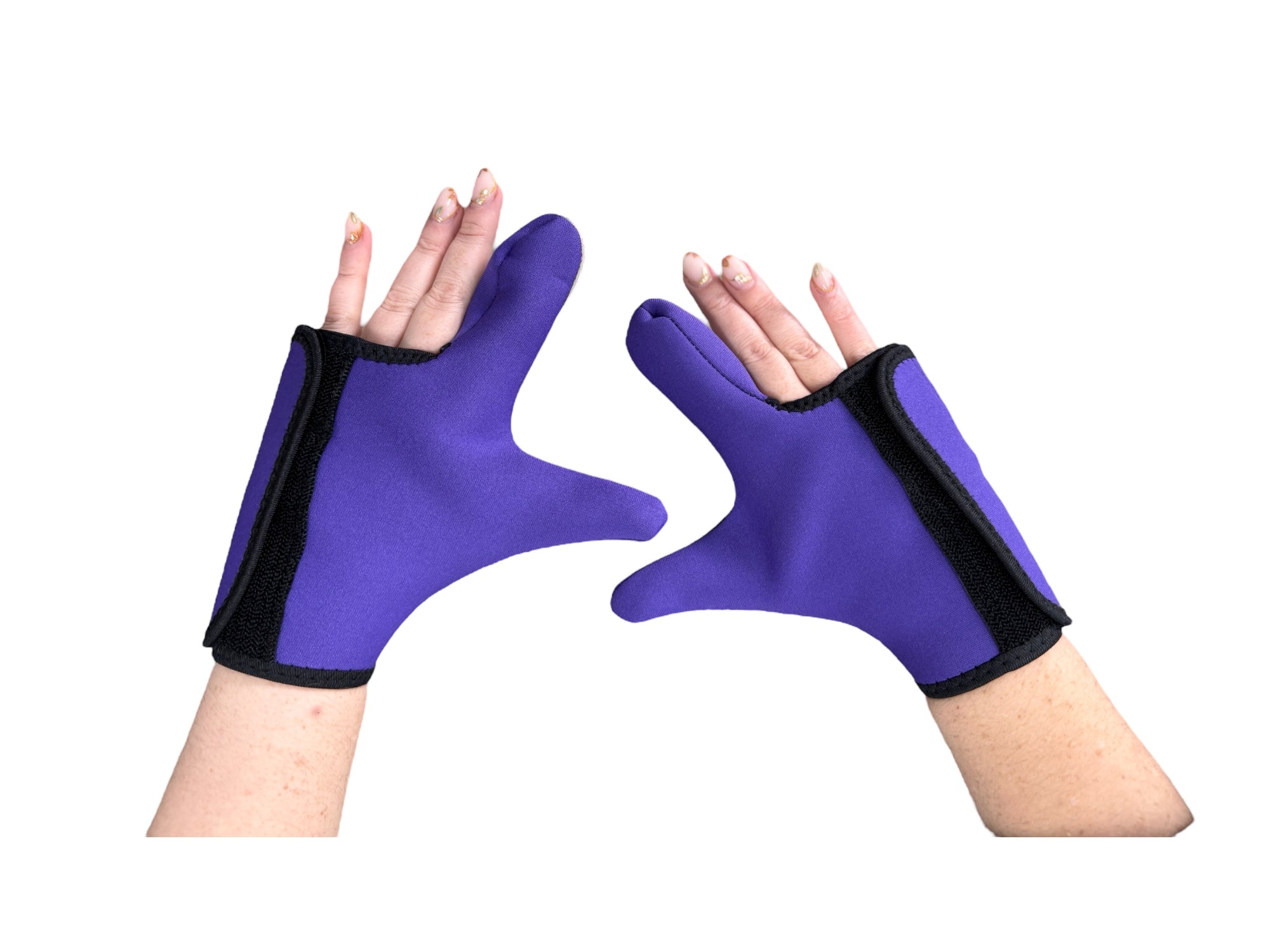 the purple adult Adaptive Chewy Gloves pictured on a white background