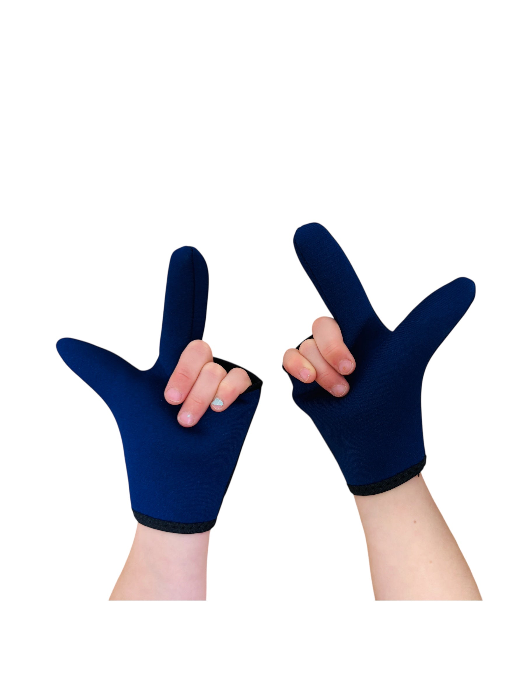 The navy blue child Adaptive Chewy Gloves pictured on a white background