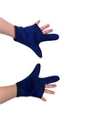 The navy blue child Adaptive Chewy Gloves worn by a person
