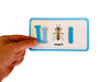 a hand holding an &#39;i&#39; over a blue card from the Alphabet Matching Flashcards and Magnetic Letters set