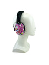 Banz Kids Earmuffs - Peace and Love pictured on a manikin 