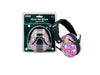 Banz Kids Earmuffs - Peace and Love pictured next to it&#39;s packaging on a white background