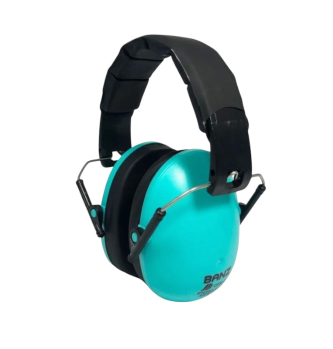 The Banz Kids Earmuffs - Lagoon Blue pictured on a white background