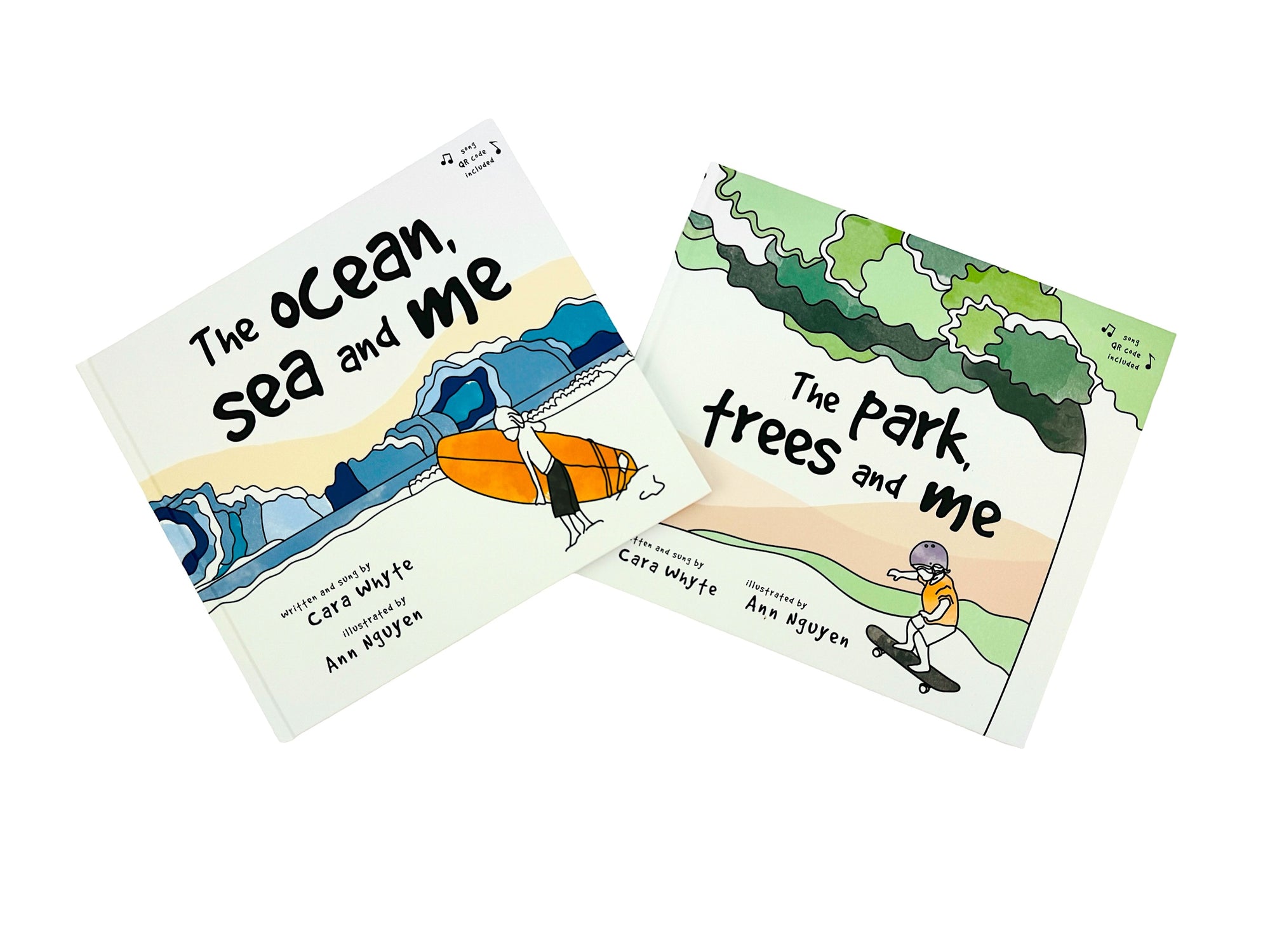 The two books, the park trees and me & the ocean, sea and me from the collection Cara and Ann Picture Book with Song