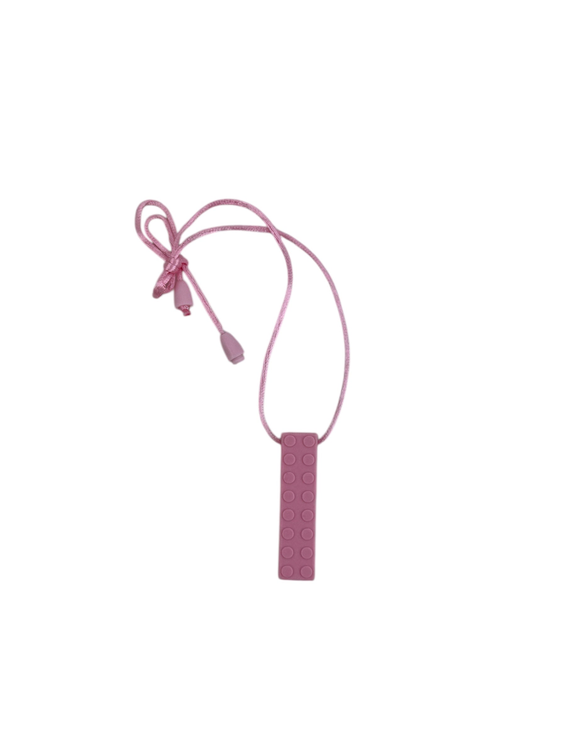 The pink Chewy Charms Necklace Chew - Brick pictured on a white background