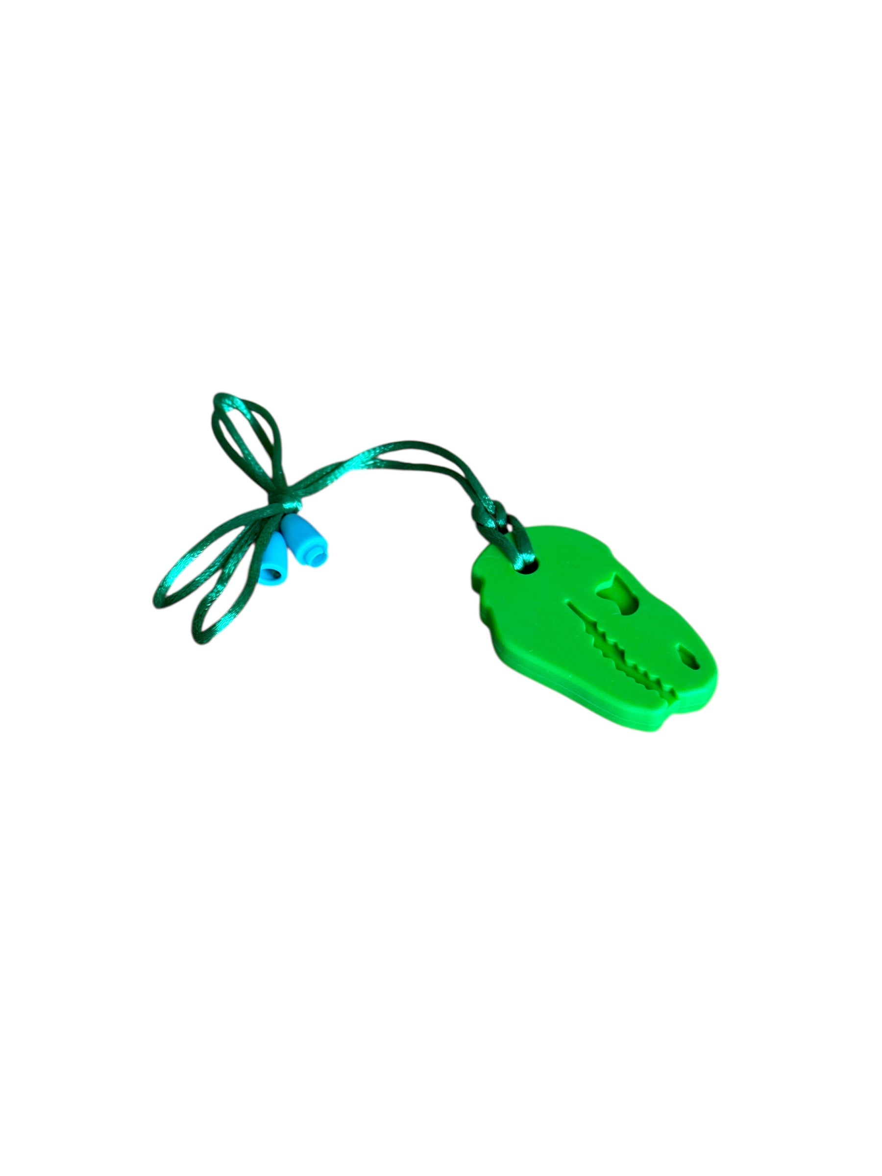 The green Chewy Charms Necklace Chew - Dino pictured on a white background