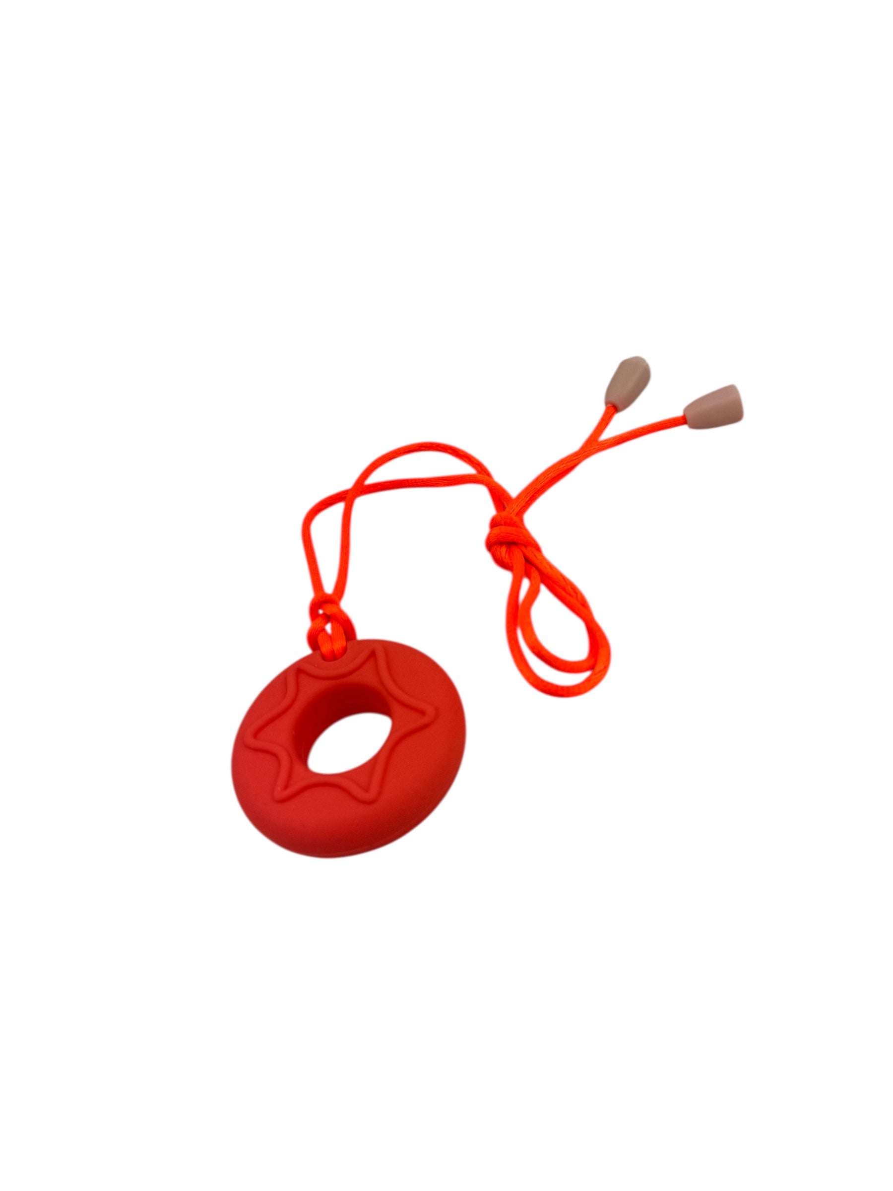 The orange Chewy Charms Necklace Chew - Donut Mini pictured on a white background