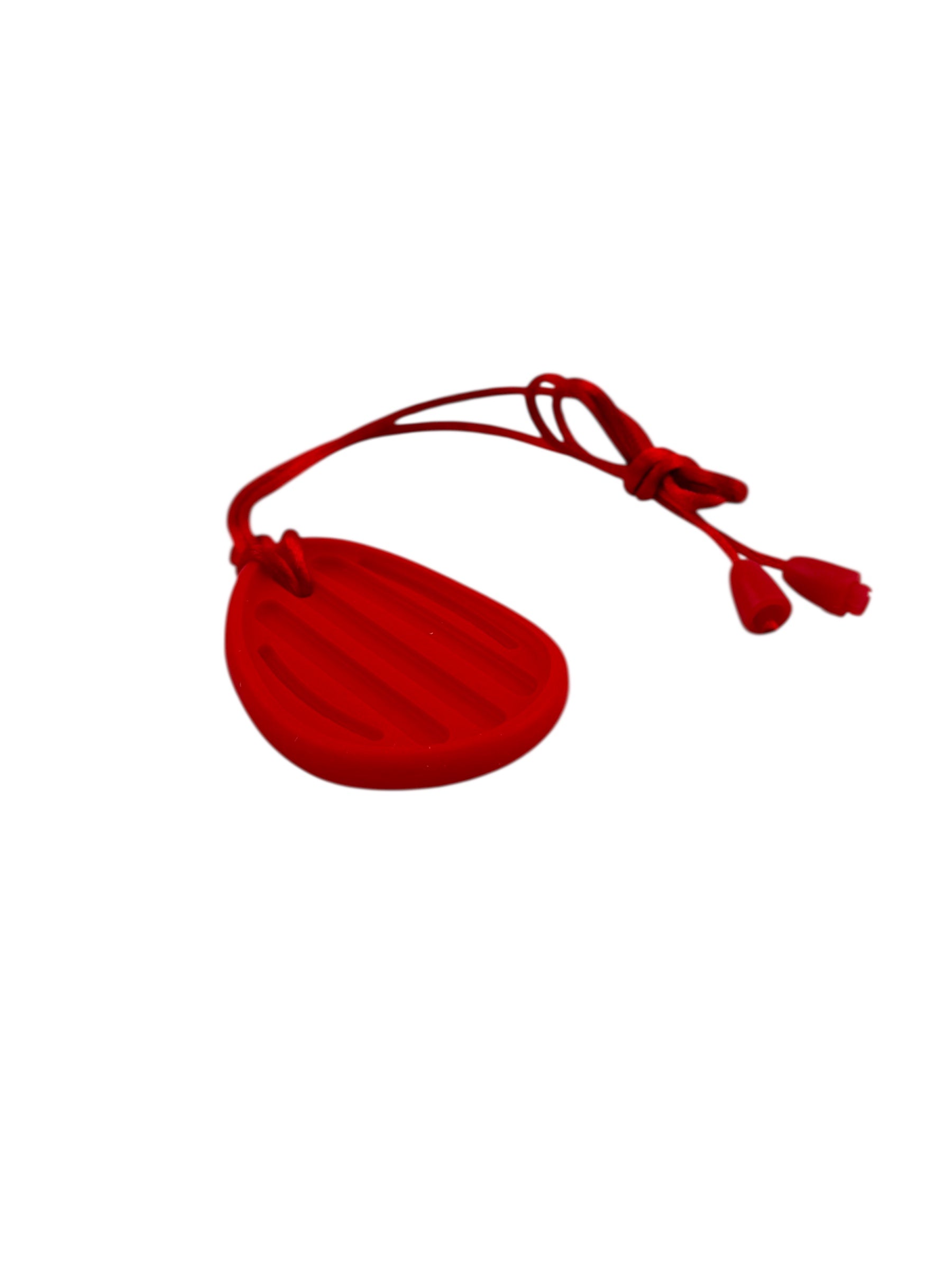 The red Chewy Charms Necklace Chew - Worry Stones pictured on white background