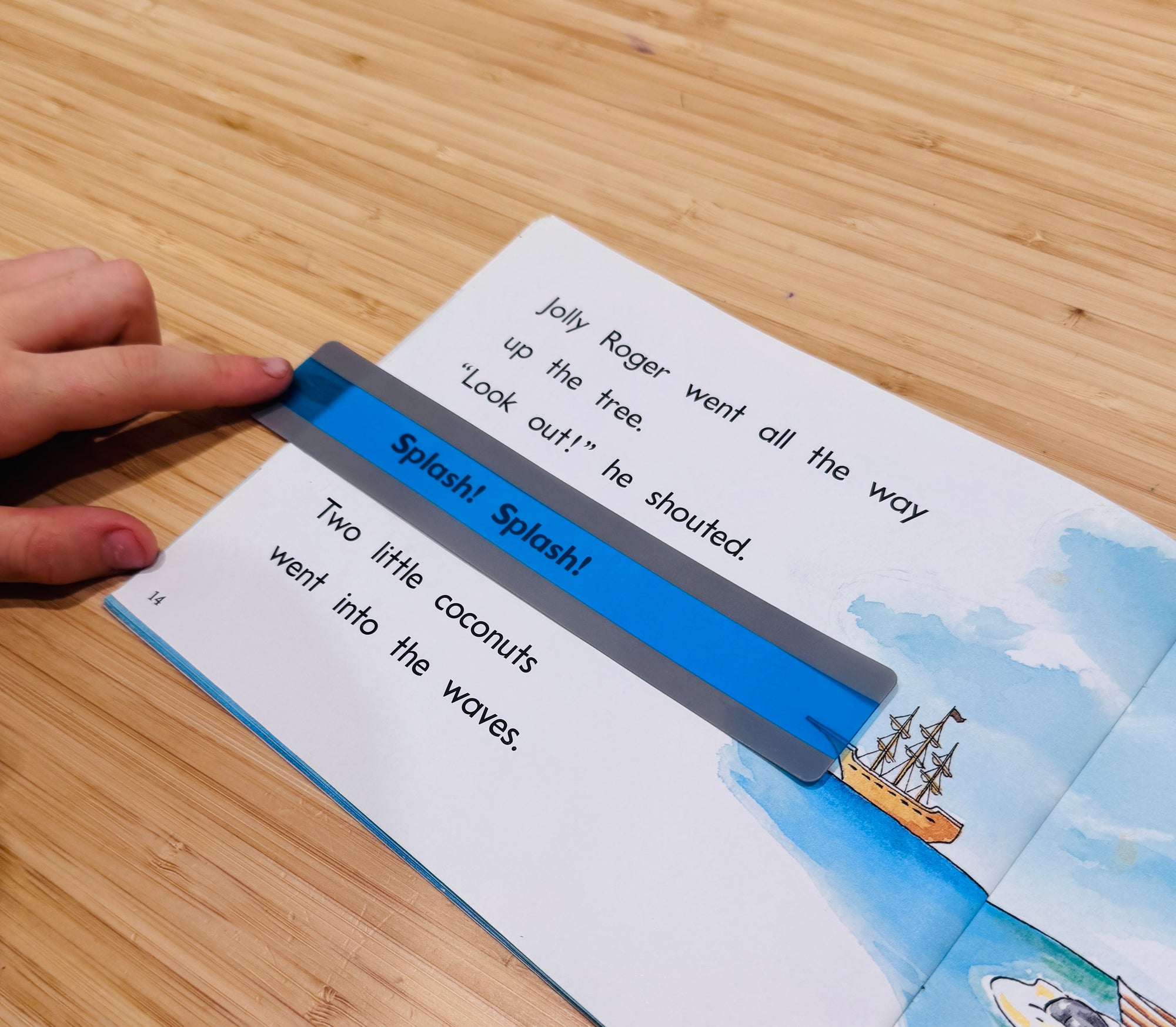 The blue Coloured Reading Guide - Extra Wide used on a book