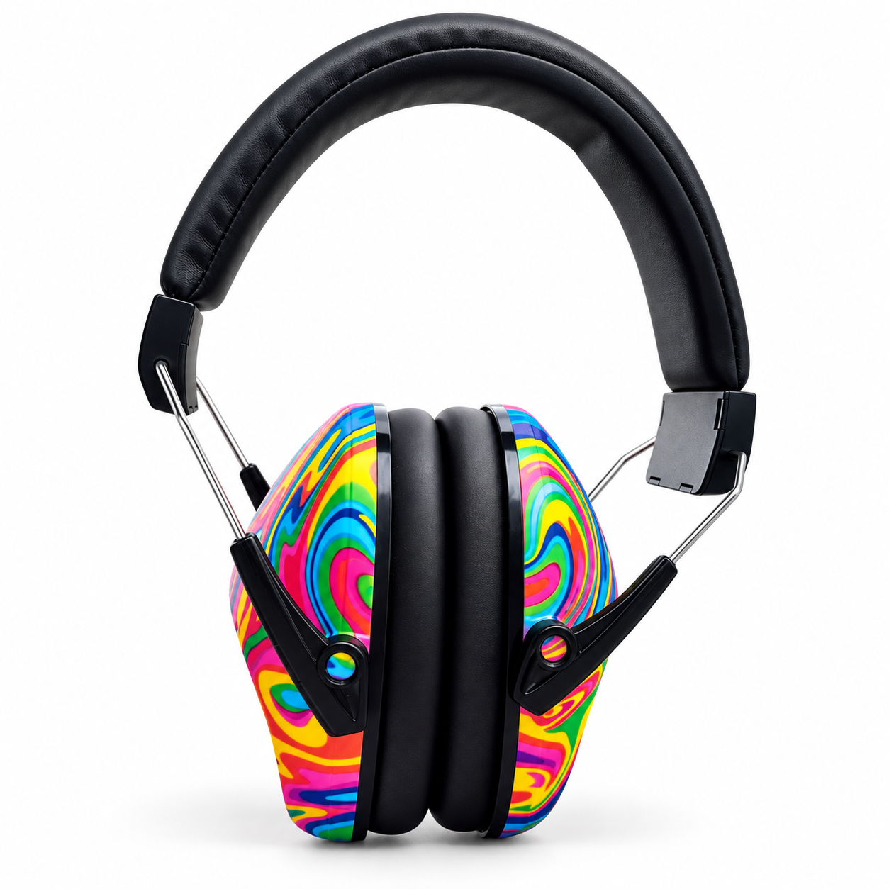 The multi-colour swirl Starfish Noise Reduction Earmuffs pictured on a white background