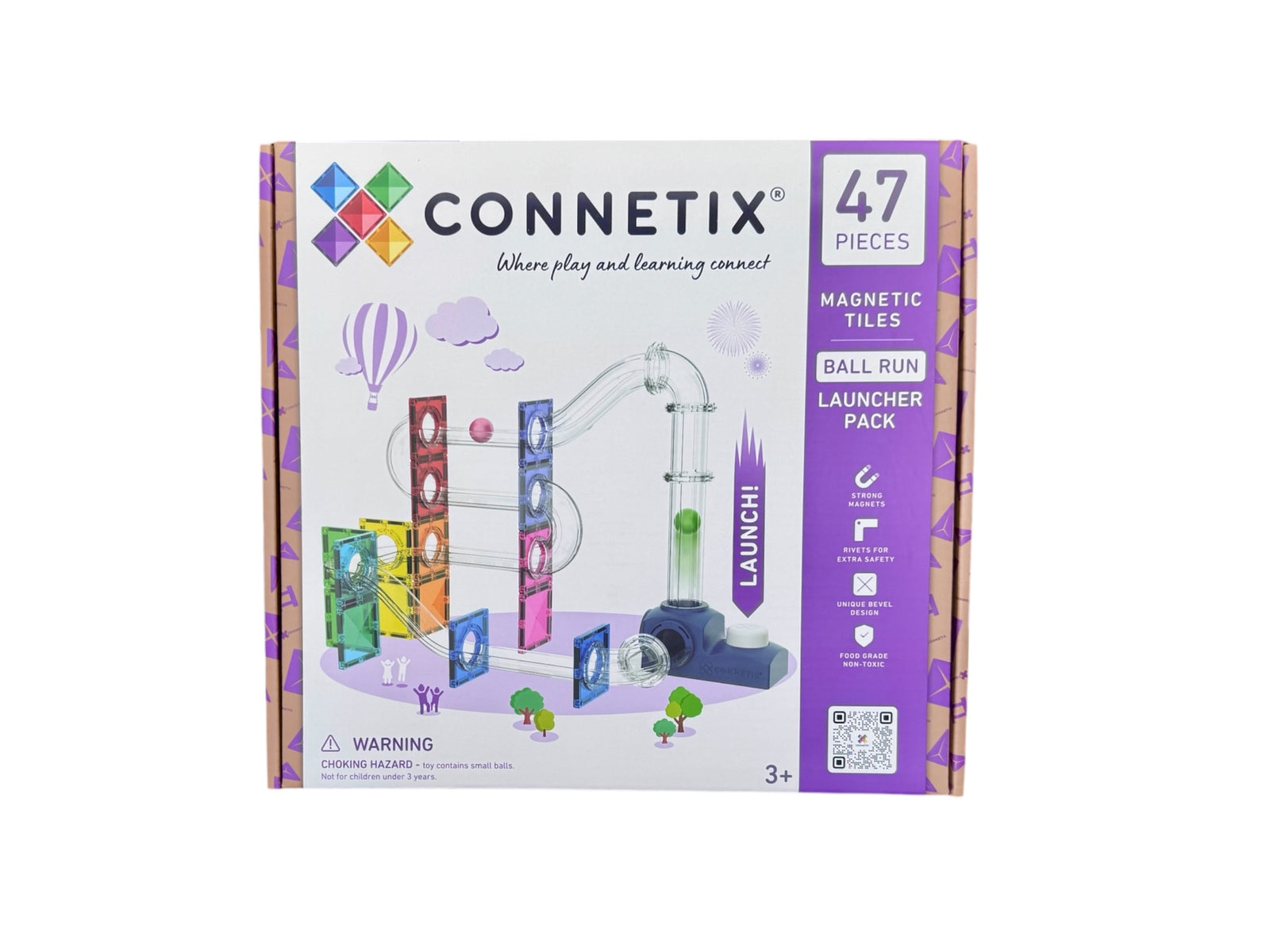 The Connetix Ball Run - Launcher Pack 47pc pack pictured on a white background