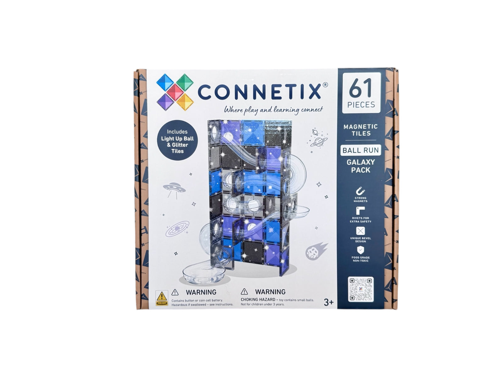 The Connetix Ball Run - Galaxy Pack 61pc box pictured on a white background