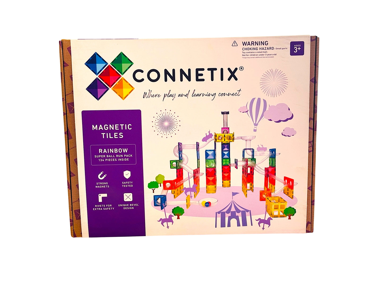 The Connetix Super Ball Run Pack - Rainbow 134pc pictured on a white background