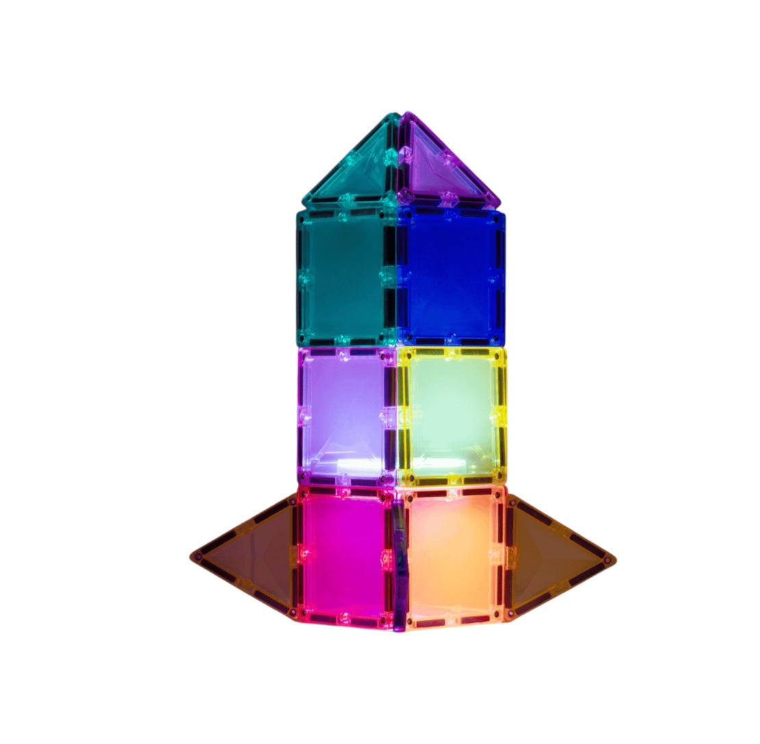 Multicolored crystal-like structure built from the connetix light star pack on a white background