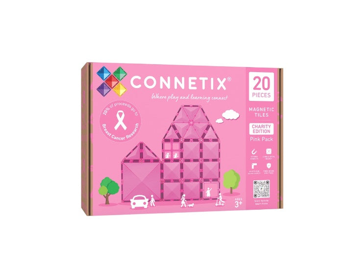 The pink Connetix Tiles - Charity Pack 20pc pictured on a white background