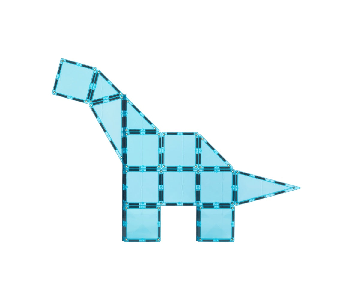 the teal Connetix Tiles - Charity Pack constructed as a dinosaur