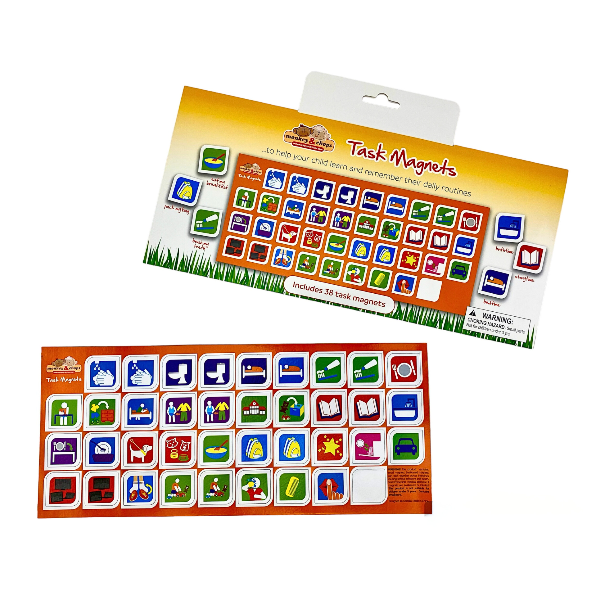 The Monkey & Chops Task Magnets pictured on a white background