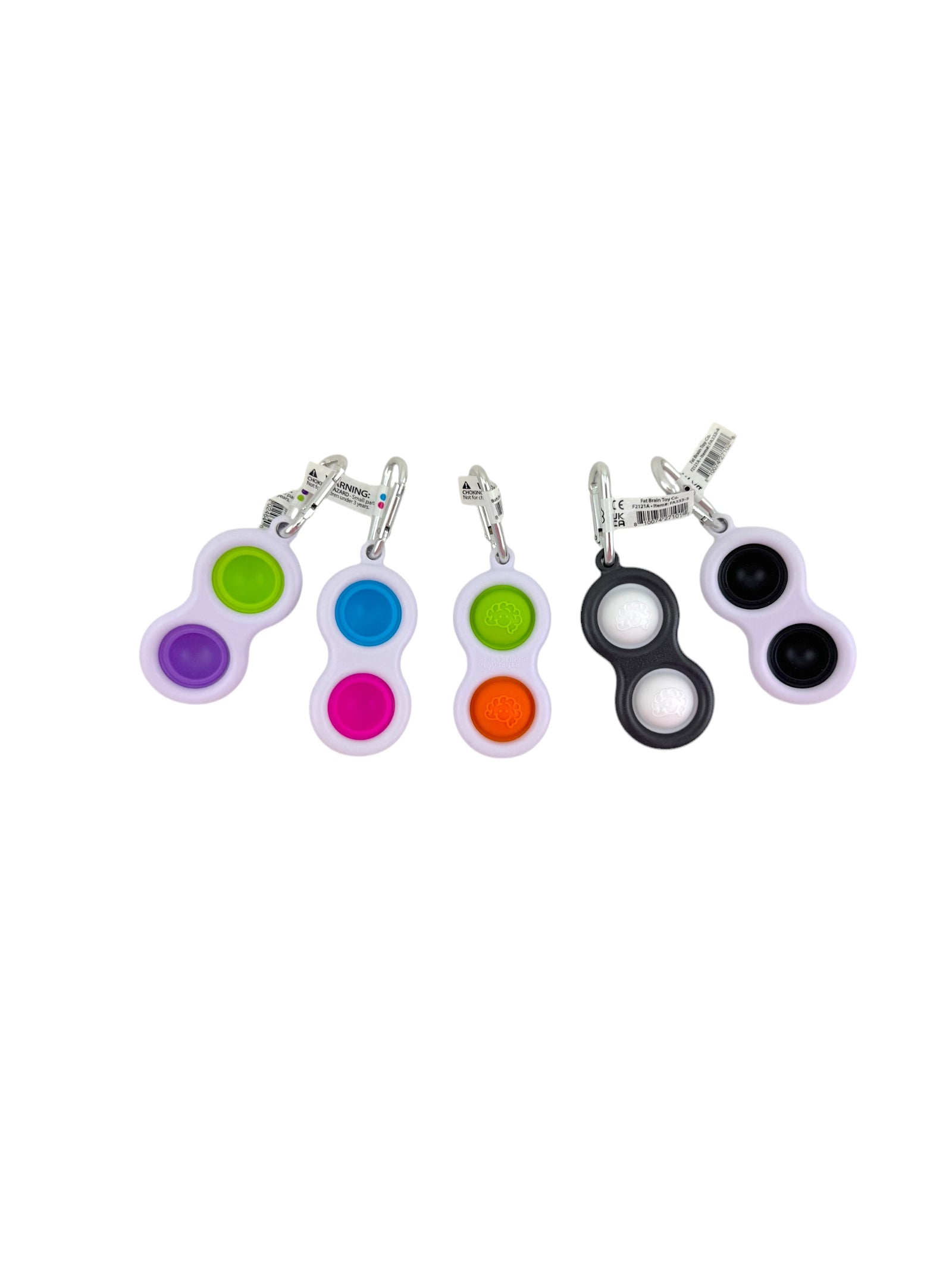 Set of colourful Fat Brain Simpl Dimpl Fidget on a white background