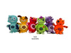 6 different coloured Jellyroo Monster Stress Balls pictured on a white background