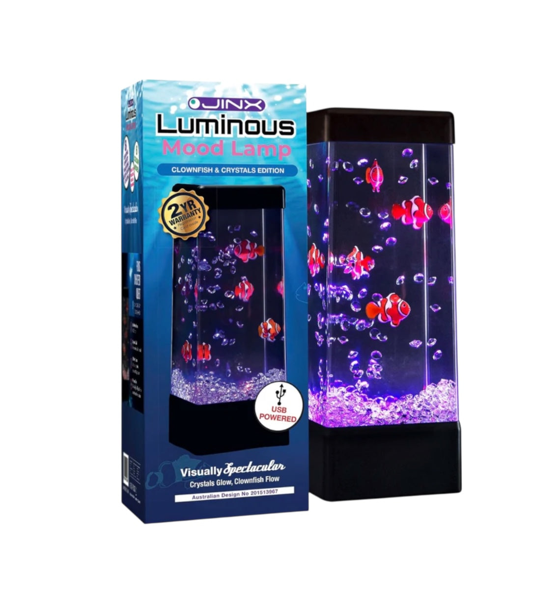 the clownfish and crystals Jinx Luminous Mood Lamp pictured on a white background