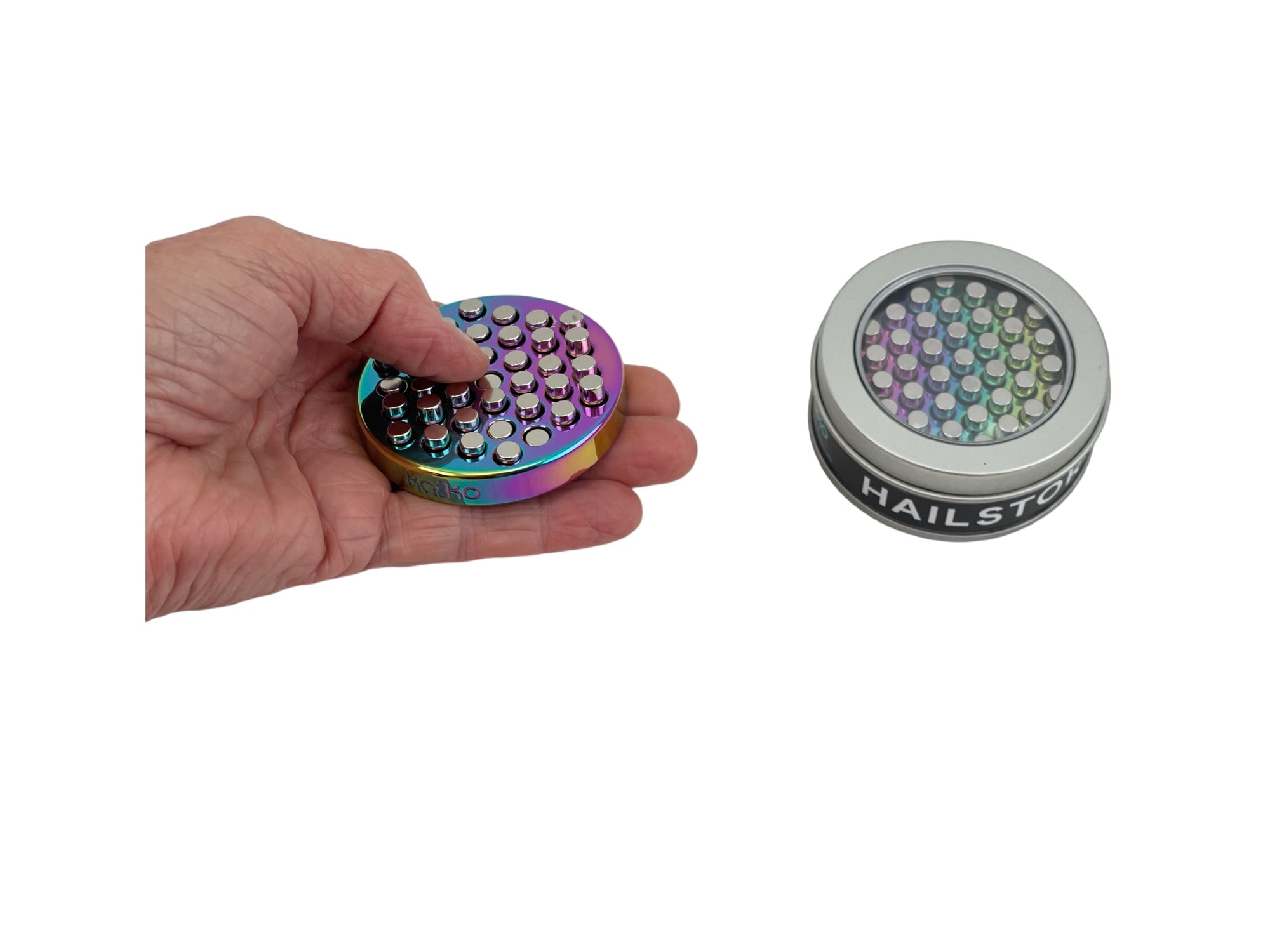 a hand holding the Kaiko Hailstorm ASMR Fidget