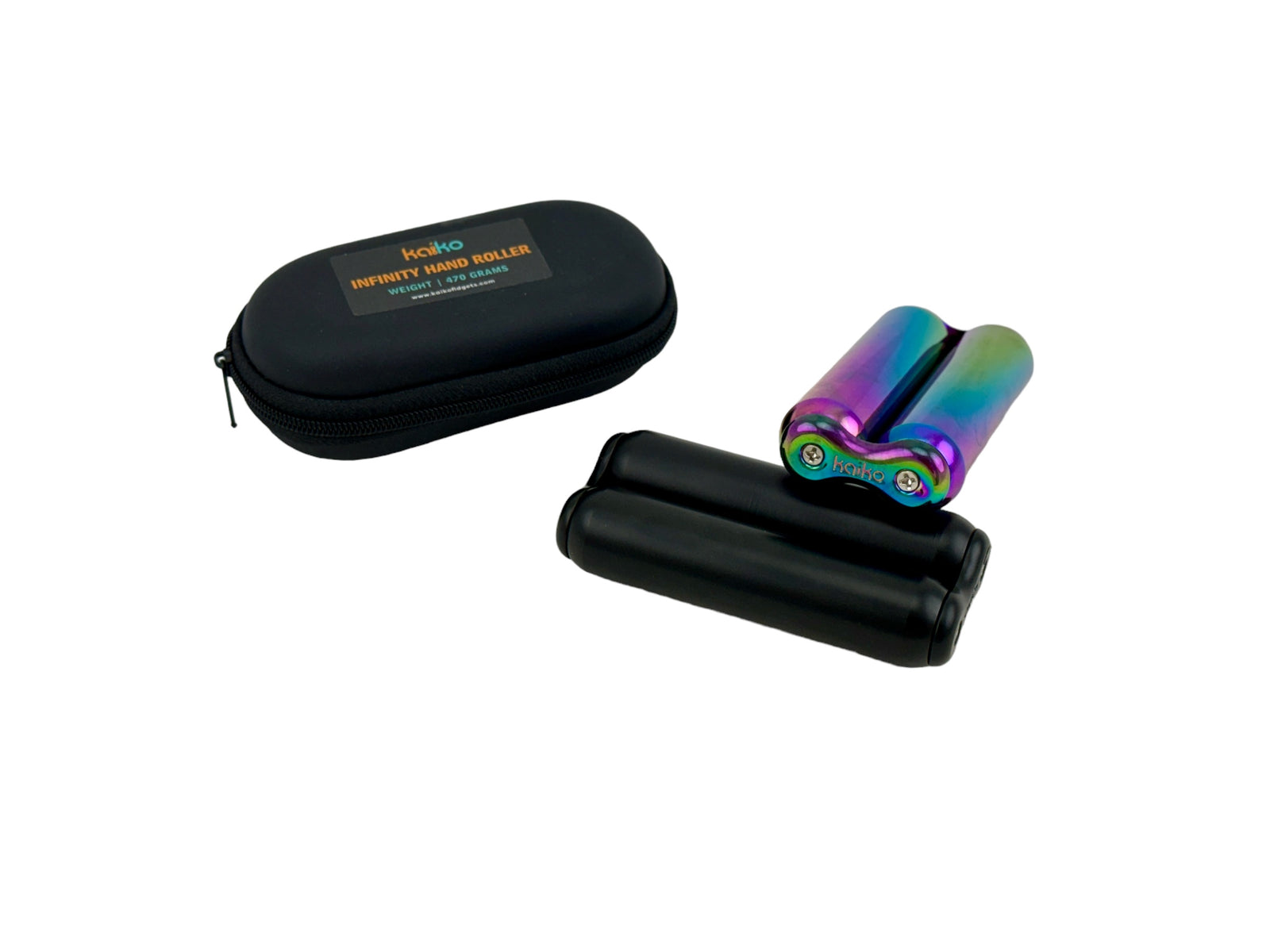 The black and oil slick Kaiko Hand Roller 470g pictured together on a white background