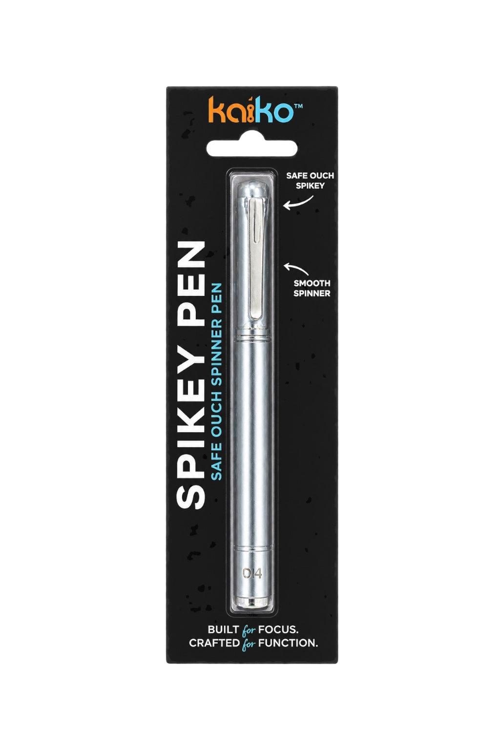 Kaiko Spikey Pen in its original black blister packaging, featuring a silver metallic pen with a black clip.