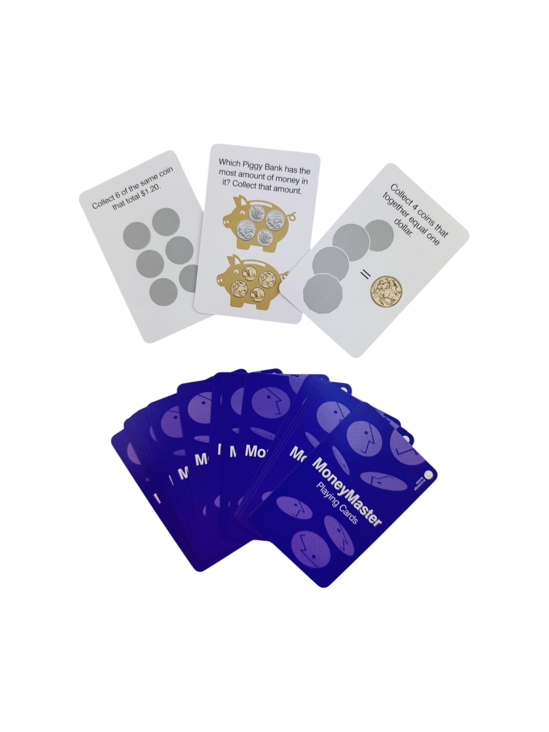 purple cards from the Knowledge Builder MoneyMaster Activities set