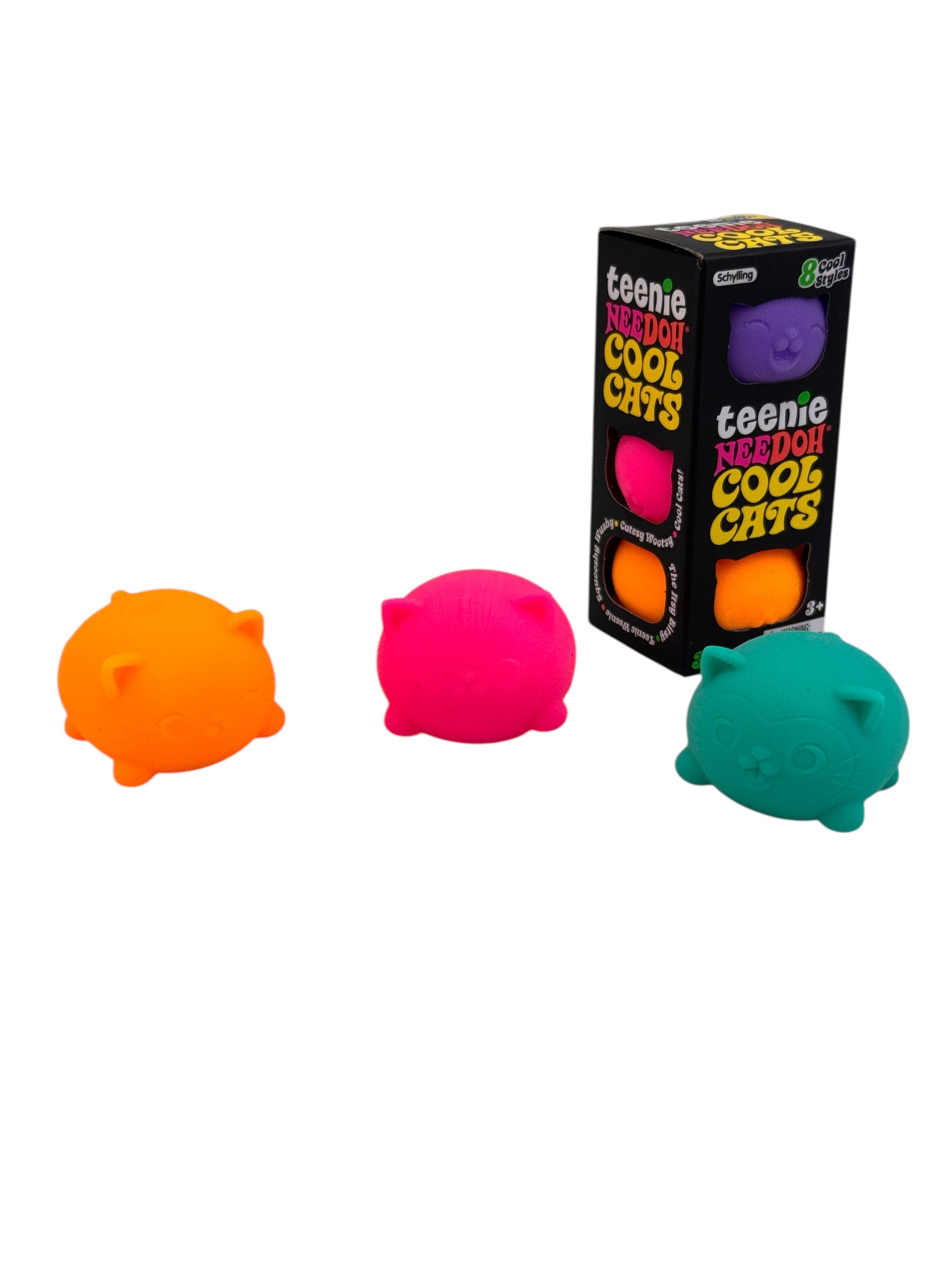 The Nee Doh Teenie Cool Cats Stress Balls - 3pk pictured on a white background