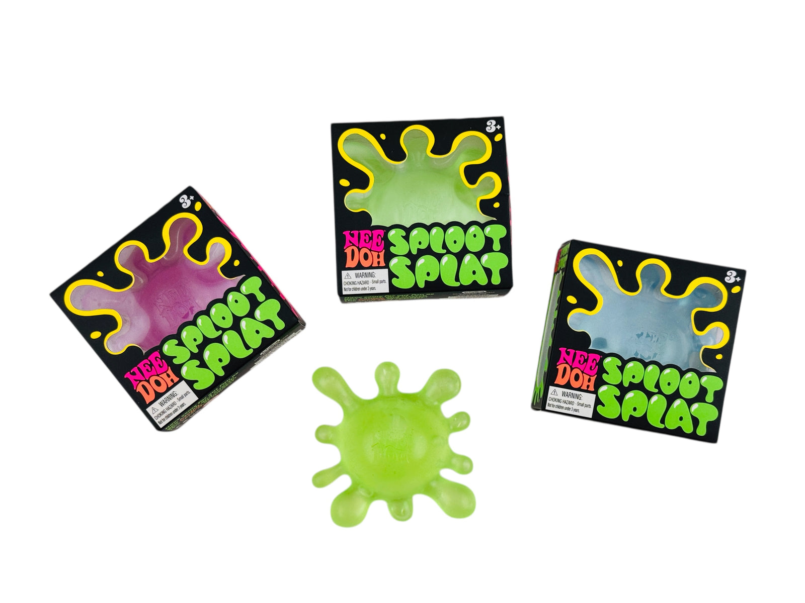 3 Nee Doh Stress Ball - Sploot Splat packs pictured on a white background