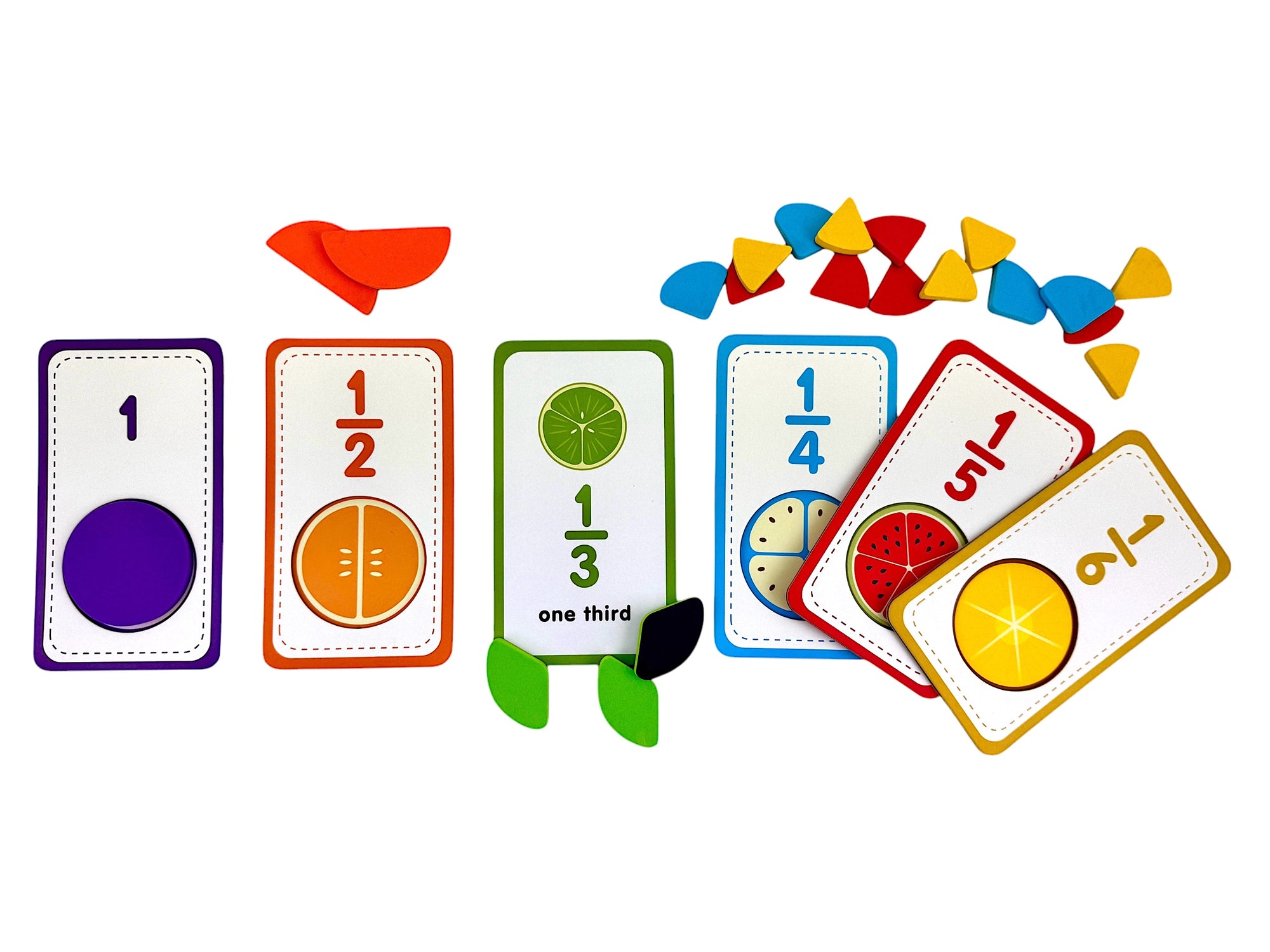 The Number, Counting and Fraction Matching Flashcards pictured on a white background