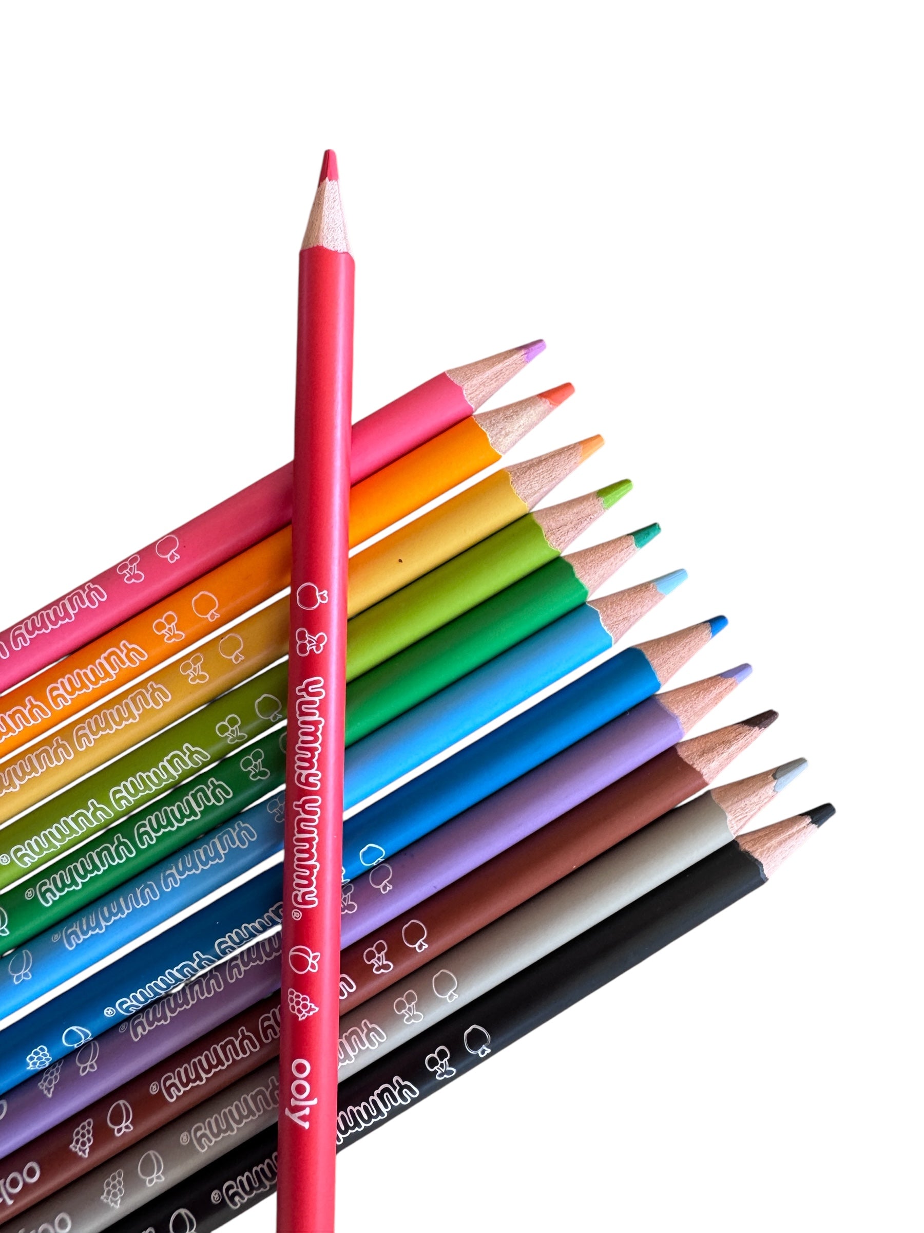 The Ooly Yummy Yummy Fruit Scented Coloured Pencils 12 pack pictured on a white background