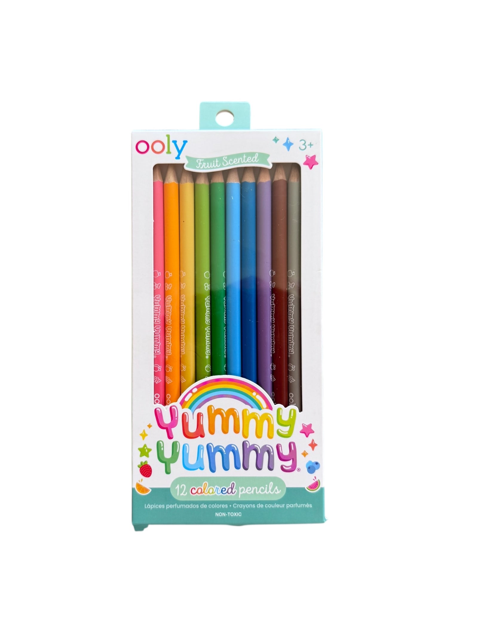 The Ooly Yummy Yummy Fruit Scented Coloured Pencils pack of 12 pictured on a white background