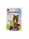 Front cover of EC Colouring Book - Ponies showing girl with blonde hair with brown pony wearing a bridle