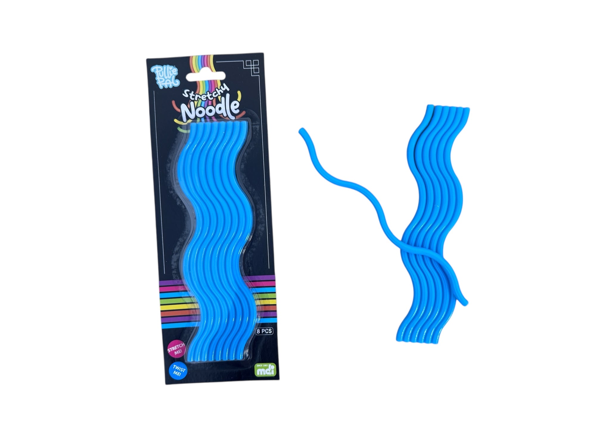 The blue Pullie Pal Stretchy Noodles pictured on a white background