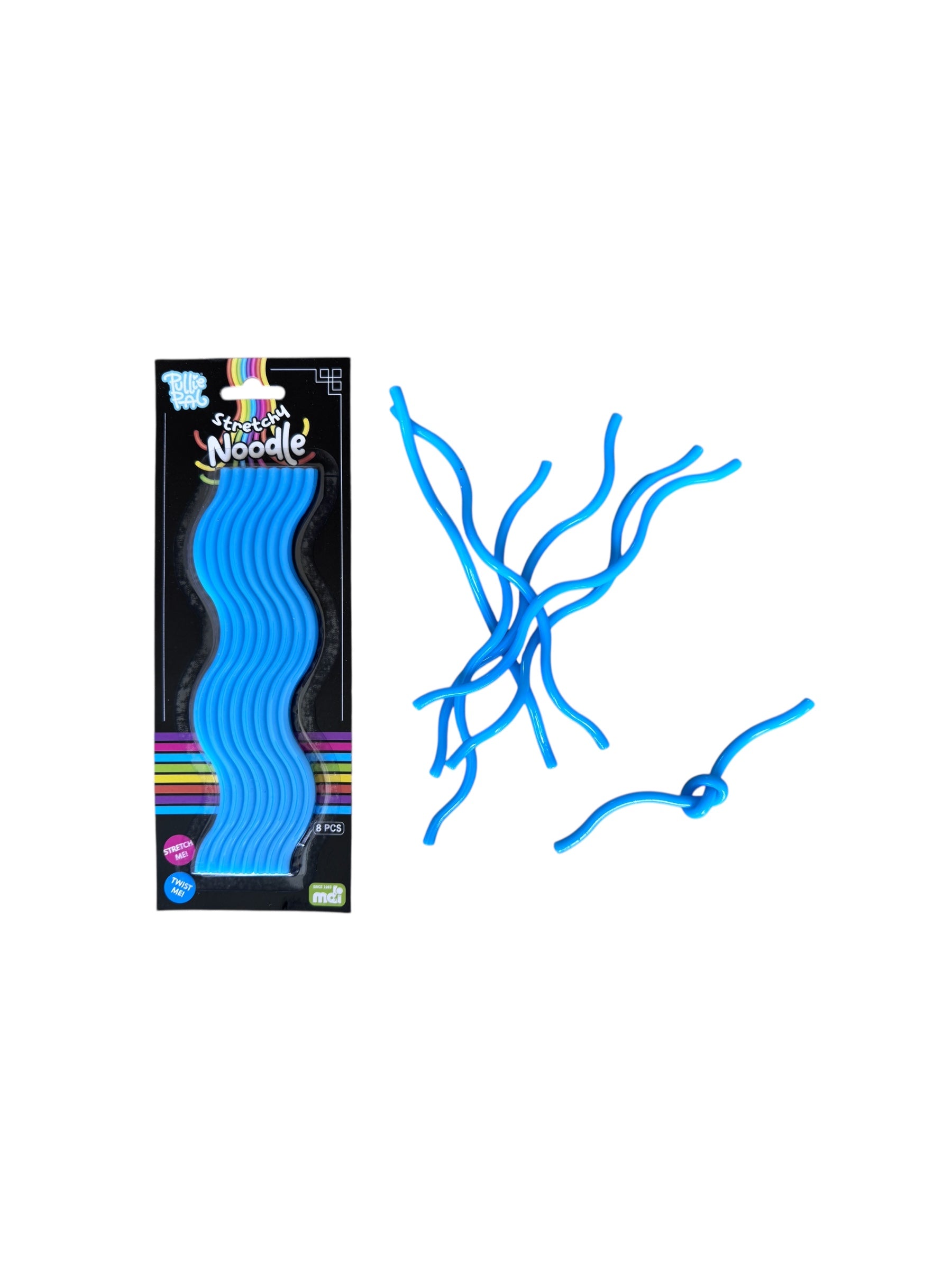 The blue Pullie Pal Stretchy Noodles pack pictured on a white background