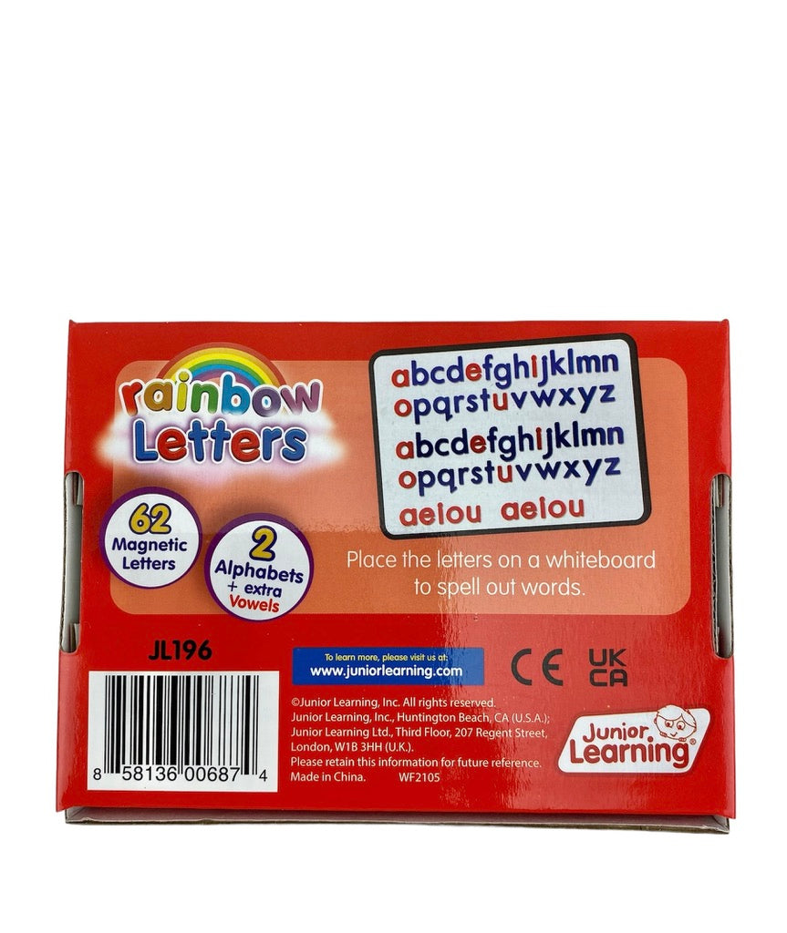 The back of the Junior Learning Rainbow Letters - Magnetic Lower Case box