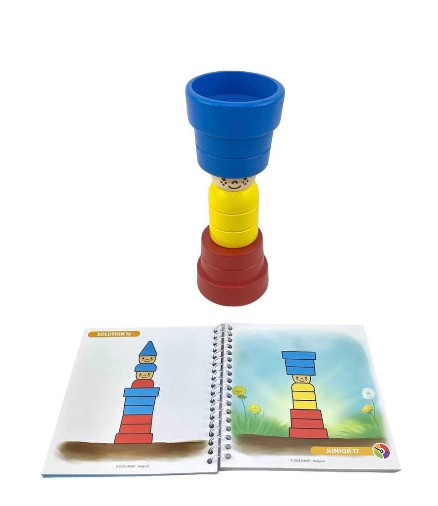 the booklet and pieces stacked from the Smart Games Gnome Sweet Gnome