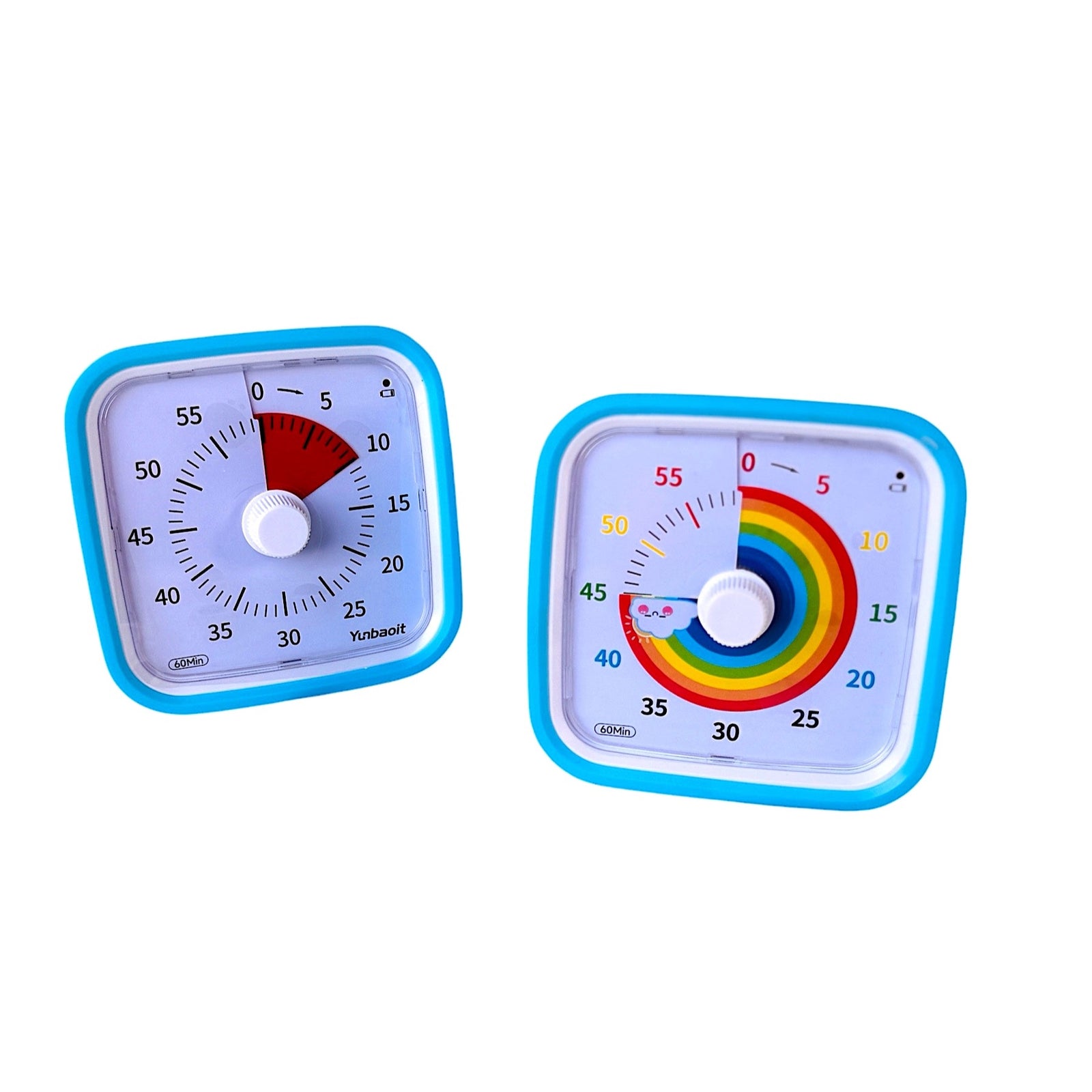 The rainbow and red EasyTime Visual Countdown Timer - Small pictured together on a white background