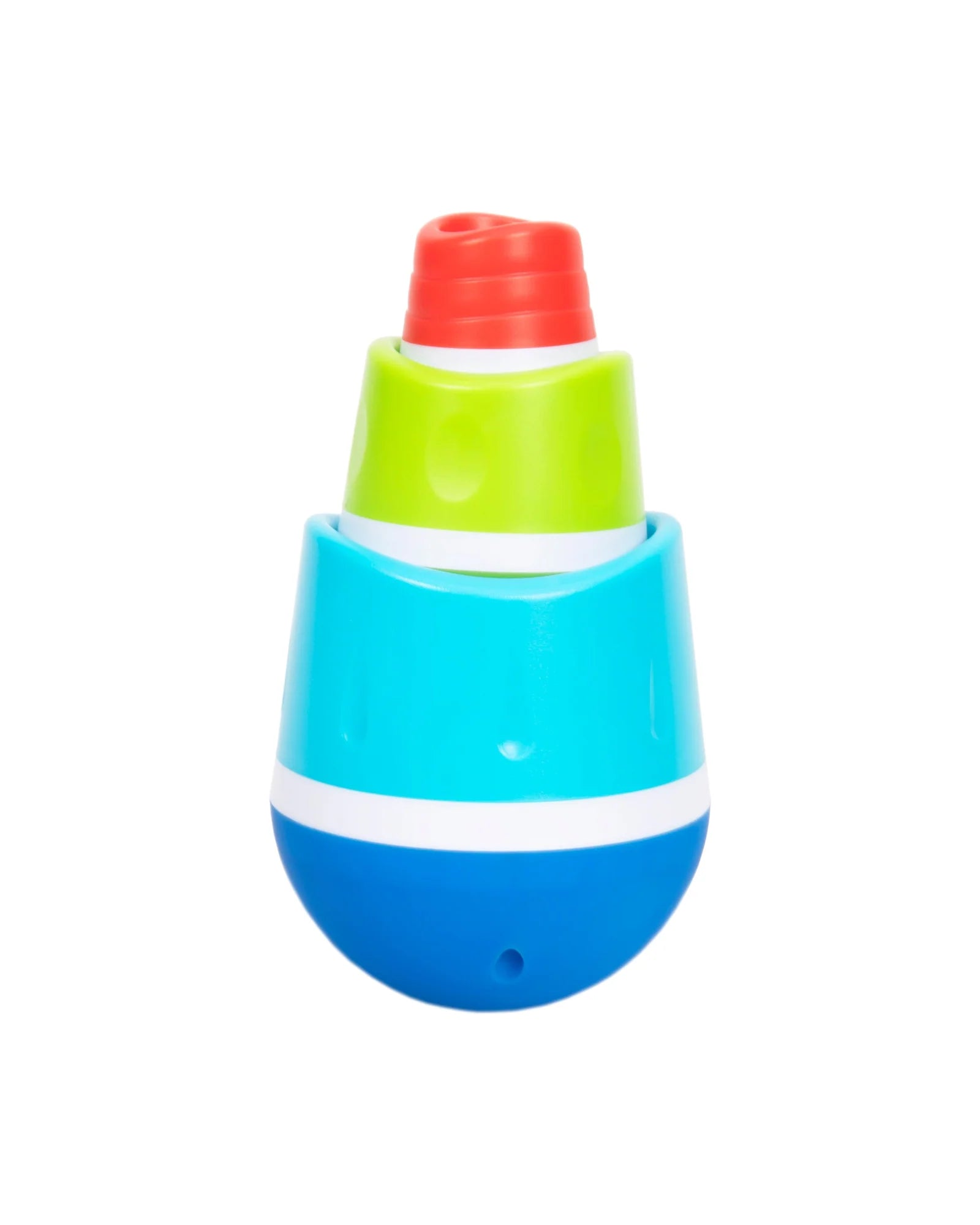 a green, blue and red Fat Brain TumbleRoos stacked on top of each other