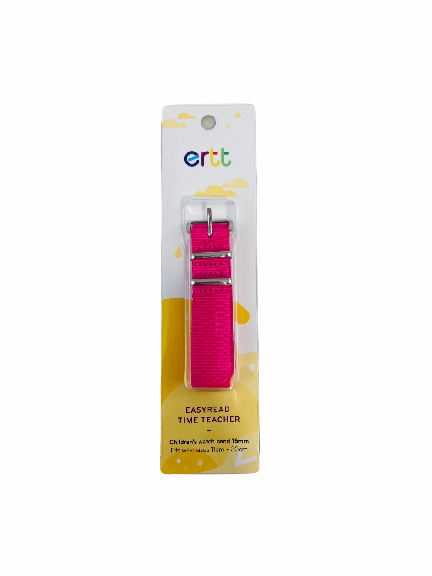 EasyRead Watch Strap - Bright Pink in yellow and white packaging on white background