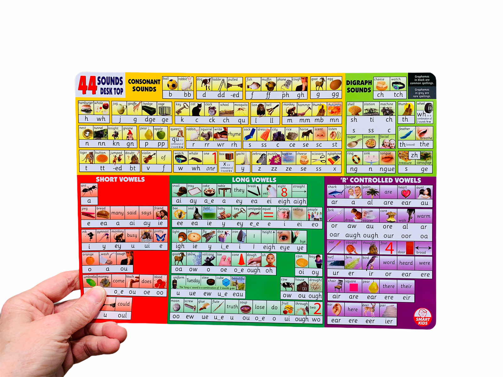 hand holding the Smart Kids 44 Sounds Desktop Chart
